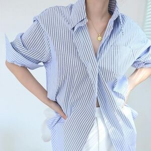 Oversized Pinstripe Button Down Shirt